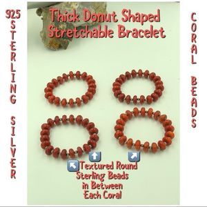 Q.T. 925 Donut Shaped Coral & STER Beads Bracelet